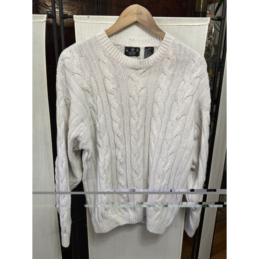 J. Riggins Sportswear Men's L Cable Knit Fisherman Sweater Cream Cotton Ramie